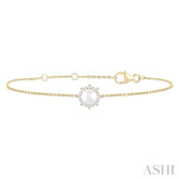 6 MM Round Shape Cultured Pearl and 1/10 ctw Petite Round Cut Diamond Halo Bracelet in 10K Yellow Gold